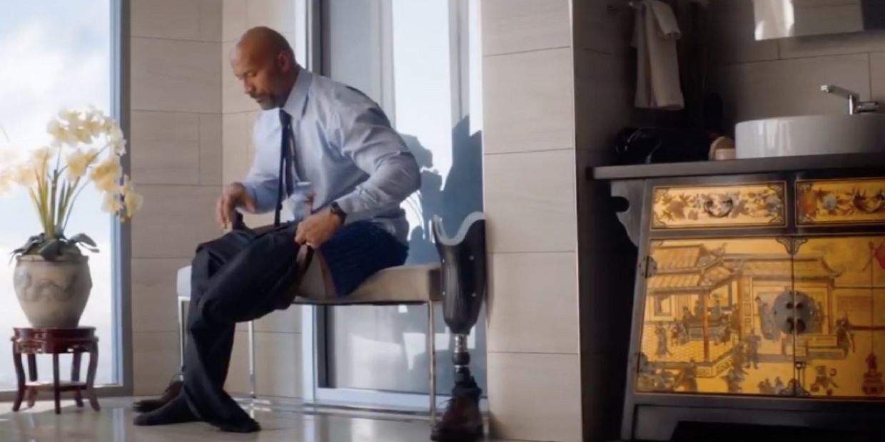A still of abled actor Dwayne 'The Rock' Johnson playing an amputee